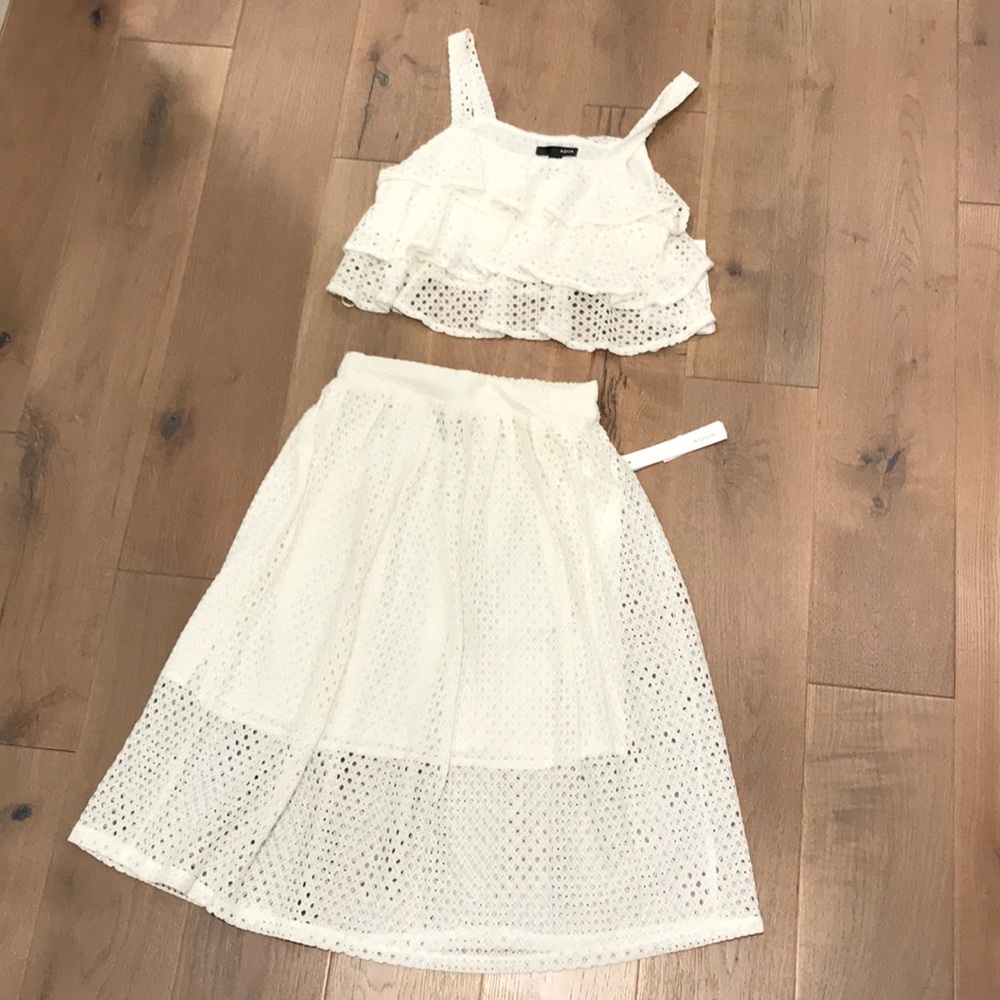 NWT AQUA Two Piece Set White Eyelet dress